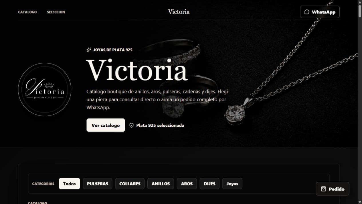 Captura real de la tienda online Victoria Joyas